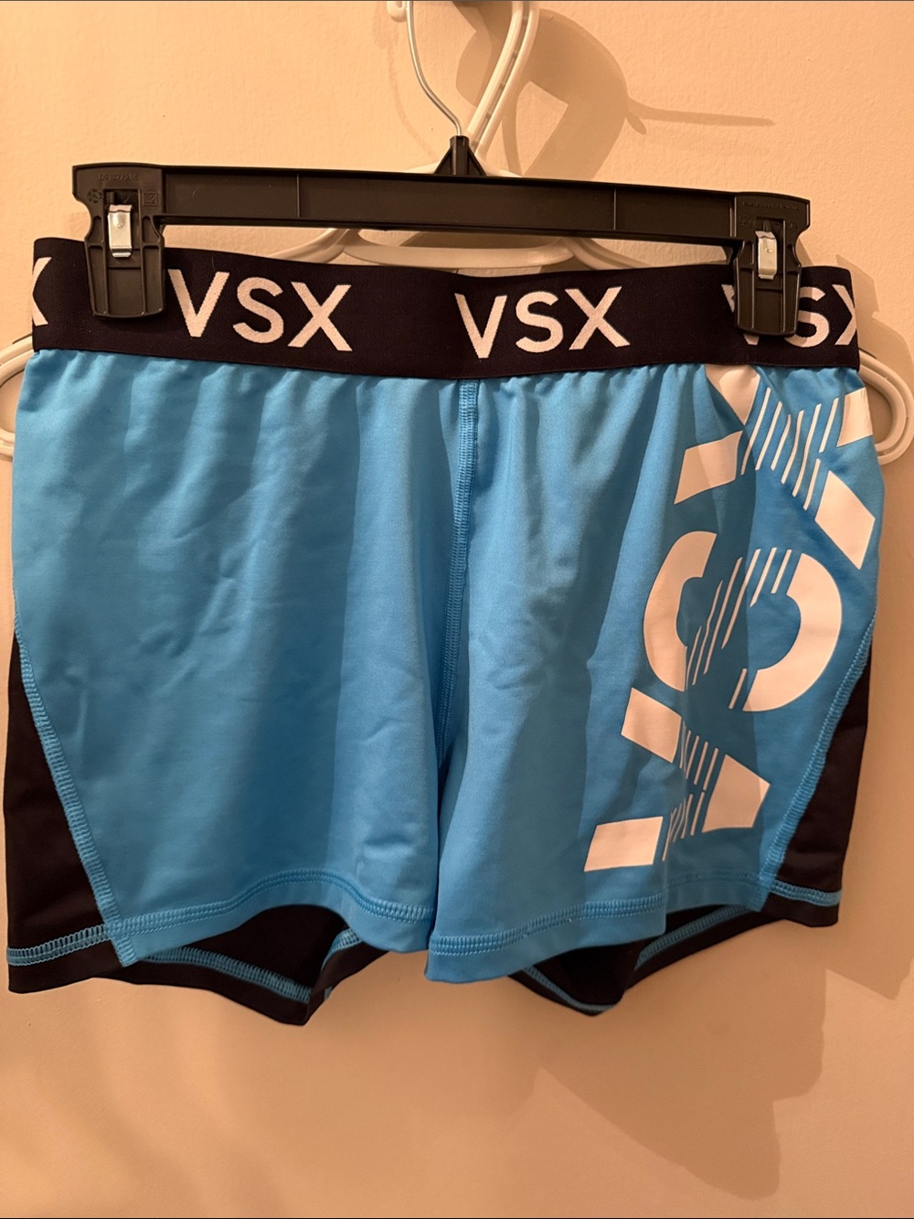 VSX Sky Blue and Black Performance Shorts with White Logo